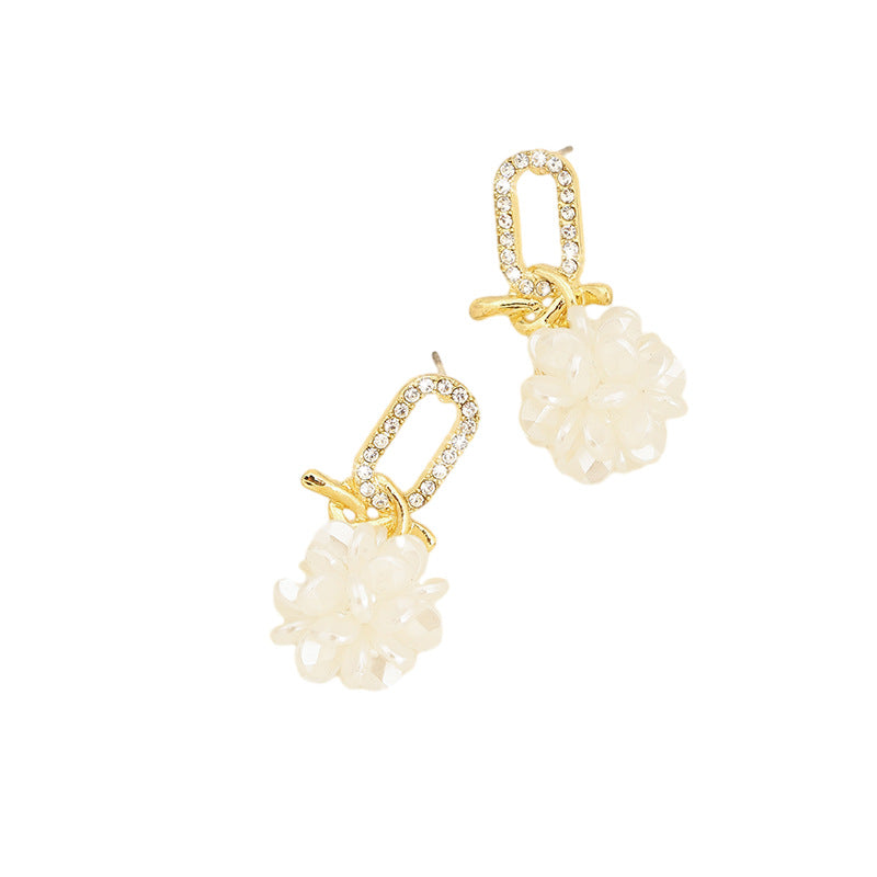 Crystal White With Tassels High-grade Floral Ball Earrings - FASHIONKULTUR