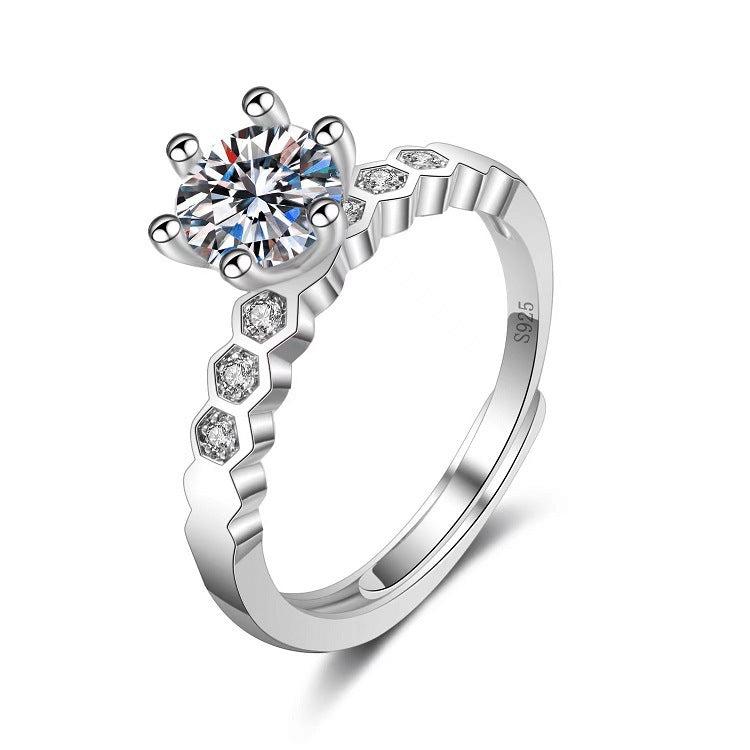 Moissanite Classic Six-claw 1 Karat Open Ring - FASHIONKULTUR