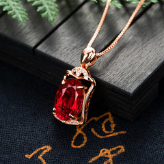 Rose Gold Square Rose Ruby Pendant Necklace - FASHIONKULTUR