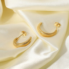 18K Gold-plated Croissant Earrings Stainless Steel Thin C-shaped Hoop Earrings Female Jewelry - FASHIONKULTUR