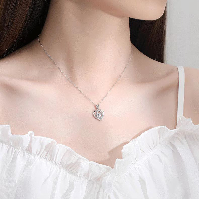 S925 Beating Heart-shaped Necklace Women Luxury Love Rhinestones Necklace Jewelry Gift For Valentine's Day - FASHIONKULTUR