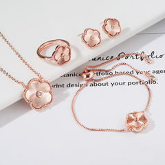 Gold Flower Bracelet Ring Earrings Women's Jewelry Set