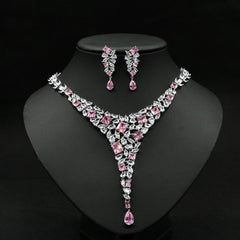 Colorful Zircon Necklace Set Wedding Dress Wedding Earring Accessories - FASHIONKULTUR