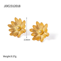 18K Gold Stainless Steel Chrysanthemum Stud Earrings Chain Necklace