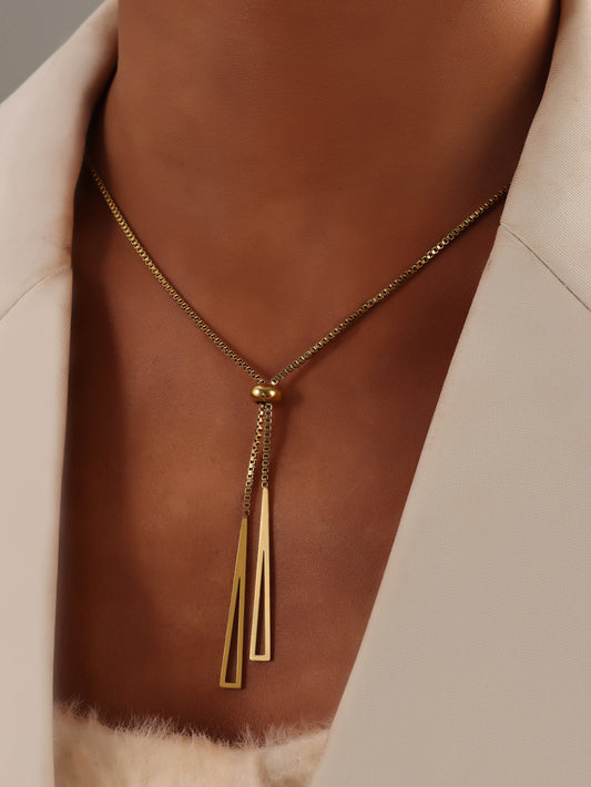 Triangle Geometry Adjustable Pull-out Necklace, Female Niche Design, Tassel Sweater Chain, Long, Trendy And Minimalist Style