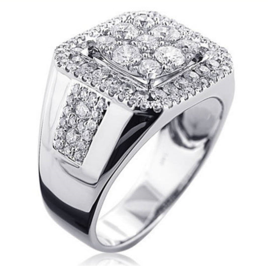 Men's Simple Silver Square Diamond Ring - FASHIONKULTUR