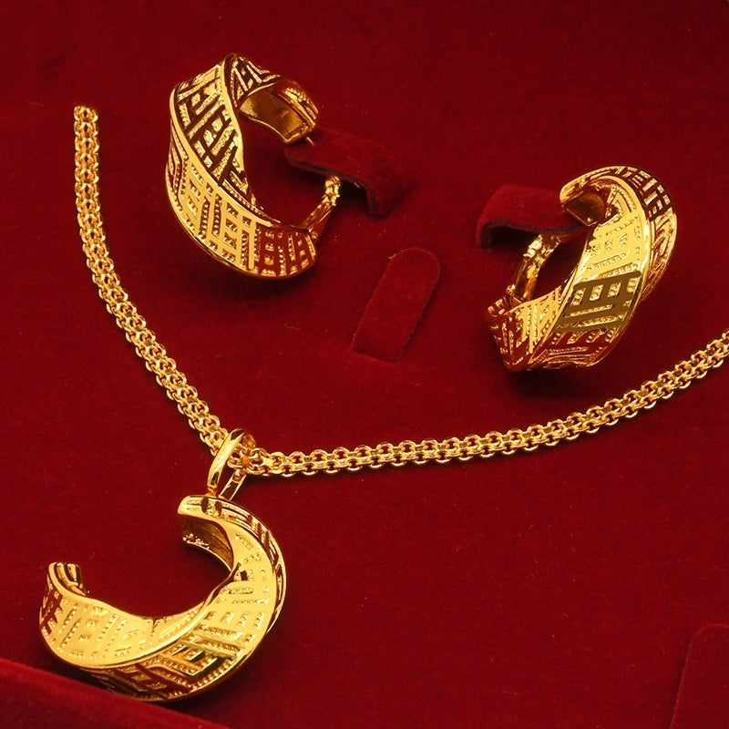 24K Gold Plated Two Pieces Copper Jewelry Suit Geometric Necklace Earrings - FASHIONKULTUR