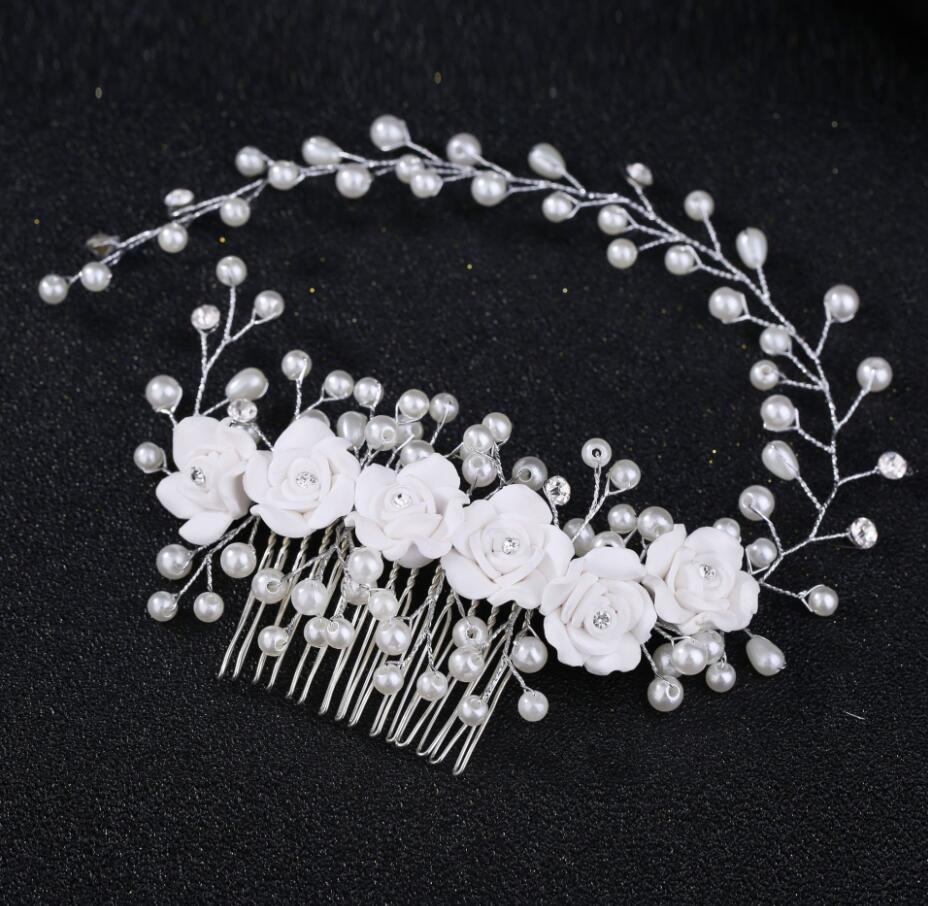 Pearl White Crystal Banquet Headdress Comb - FASHIONKULTUR