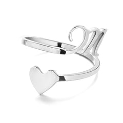 Simple Letter Three-dimensional Loving Heart With Opening Adjustable Ring - FASHIONKULTUR