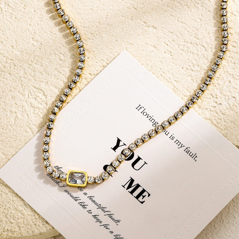 Tennis Zircon Light Luxury Emerald Stainless Steel Plated 18K Gold Necklace - FASHIONKULTUR