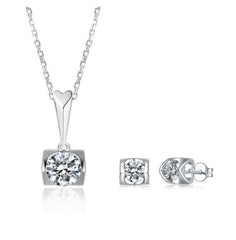 S925 Sterling Silver Inlaid Moissanite Stud Necklace Two Piece Set - FASHIONKULTUR