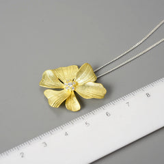 Pure Silver Single Petal Paeonia Peony French Flower Pendant - FASHIONKULTUR