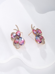 A pair of light luxurious luxurious noble elegant atmosphere imitation crystal Austrian crystal purple butterfly earrings for women party party wear - FASHIONKULTUR