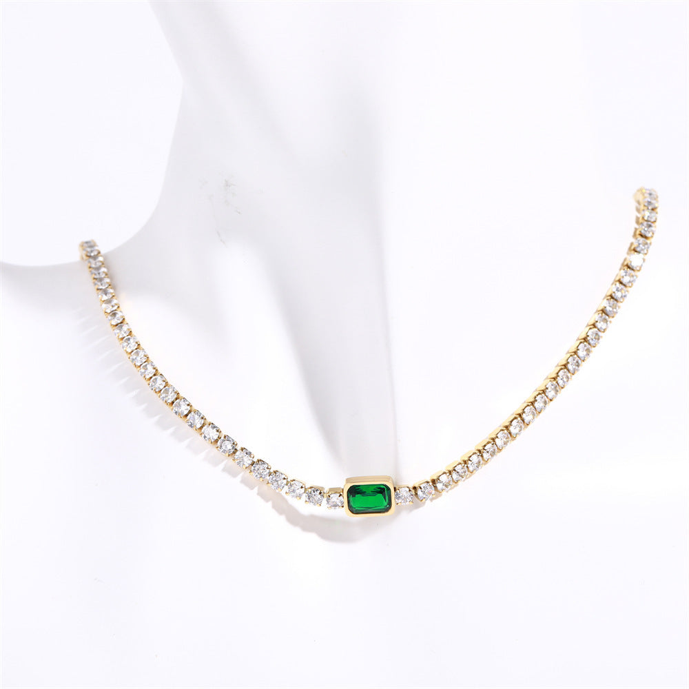 Titanium Steel European And American Tennis Zircon Necklace Emerald Choker - FASHIONKULTUR