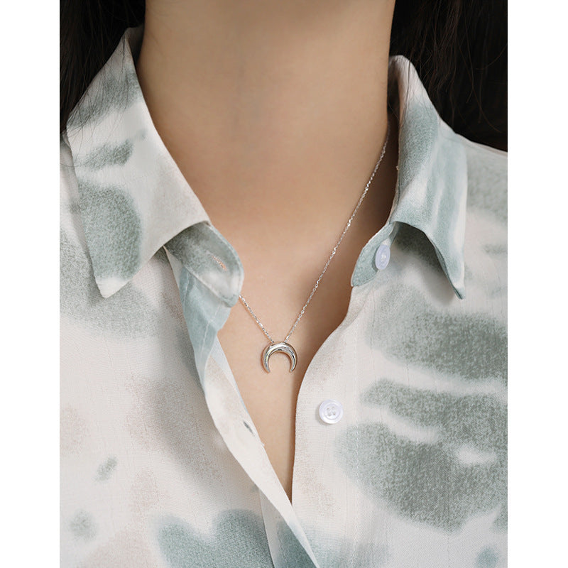 Korean Style 925 Sterling Silver Necklace INS Simple All-match Moon Necklace - FASHIONKULTUR