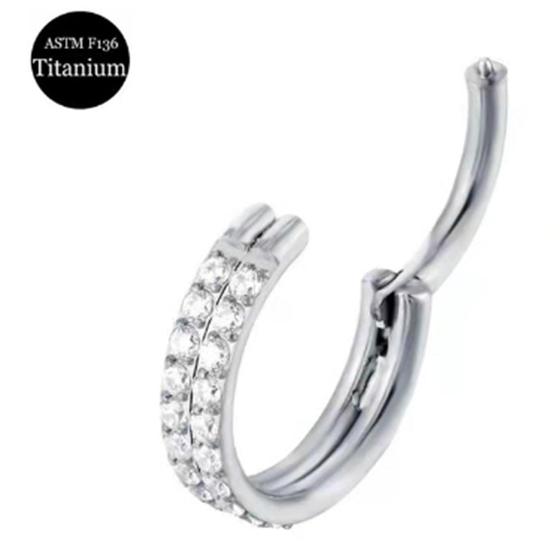 Titanium Nose Ring Double-layer Piercing Earrings Inlaid Zircon - FASHIONKULTUR