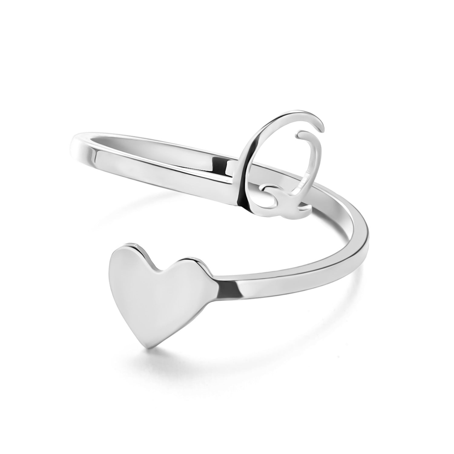 Simple Letter Three-dimensional Loving Heart With Opening Adjustable Ring - FASHIONKULTUR