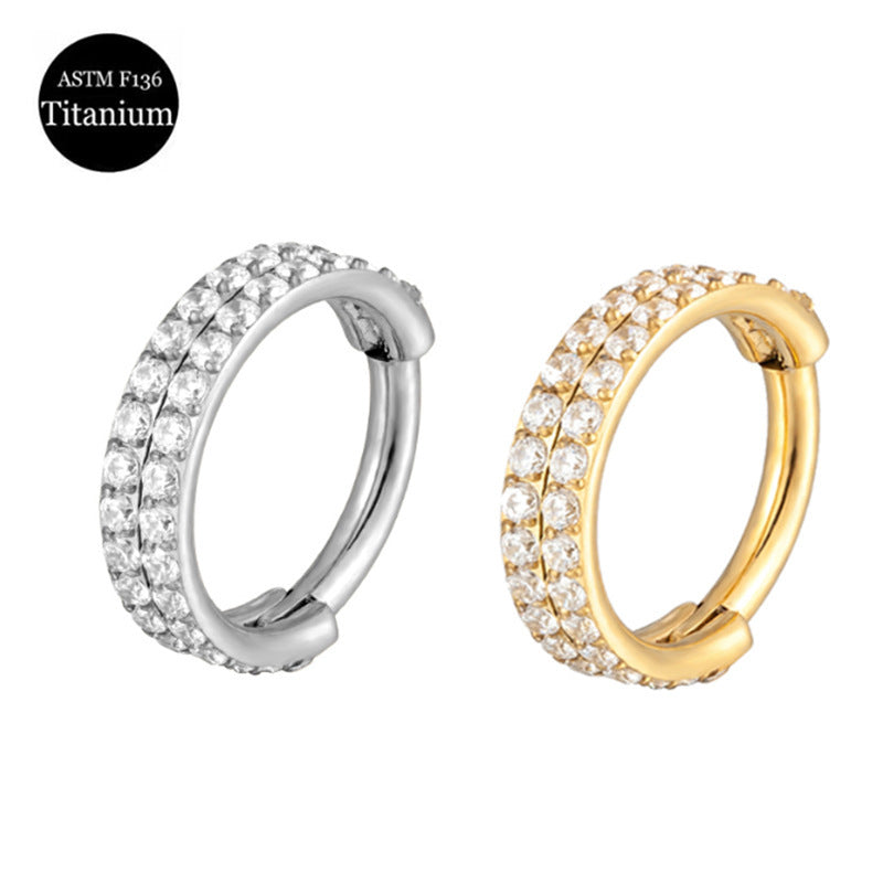 Titanium Nose Ring Double-layer Piercing Earrings Inlaid Zircon - FASHIONKULTUR