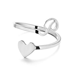 Simple Letter Three-dimensional Loving Heart With Opening Adjustable Ring - FASHIONKULTUR