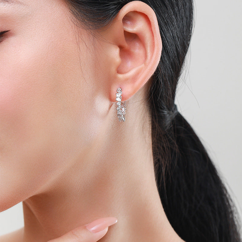 S925 Sterling Silver Irregular Zircon Earrings Women's Light Luxury Luxury - FASHIONKULTUR