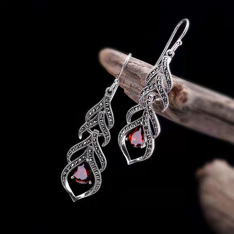 Ruby Drop Feather Long Female Earring Pendant - FASHIONKULTUR