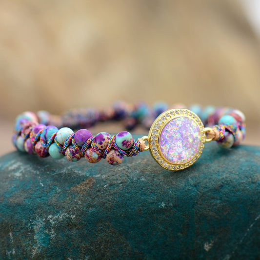 Purple Emperor Royal Stone Opal Double Layer Hand Weaving Bracelet - FASHIONKULTUR