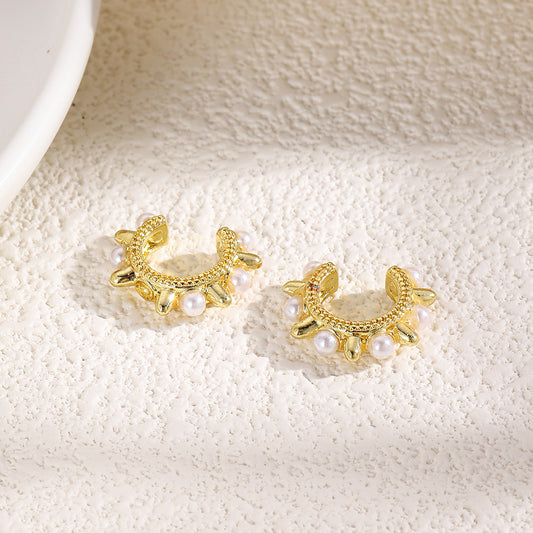 Copper Plating 18K Faux Pearl Ear Clips Fashion Trend Retro - FASHIONKULTUR