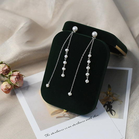 Freshwater Pearl Tassel Long Earrings Real 925 Sterling Silver Jewelry - FASHIONKULTUR