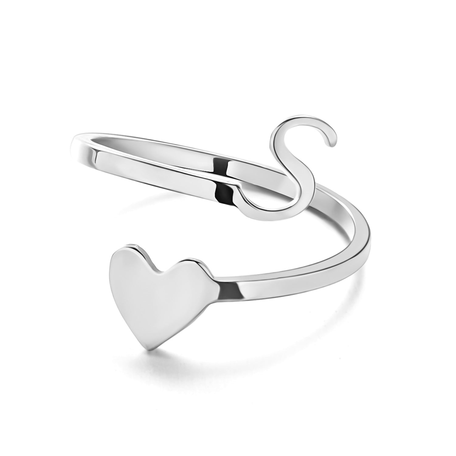 Simple Letter Three-dimensional Loving Heart With Opening Adjustable Ring - FASHIONKULTUR