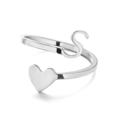 Simple Letter Three-dimensional Loving Heart With Opening Adjustable Ring - FASHIONKULTUR