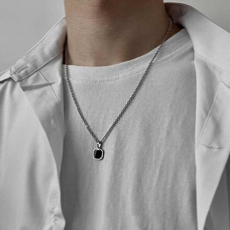 Hip-Hop Fashionable Brand Titanium Steel Black Square Necklace For Men - FASHIONKULTUR