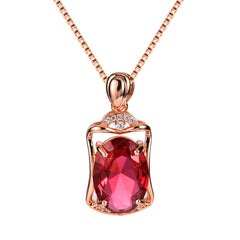 Rose Gold Square Rose Ruby Pendant Necklace - FASHIONKULTUR