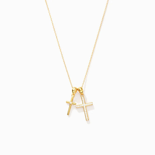 Silver Double Cross Necklace For Women