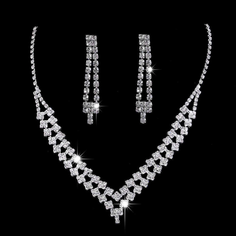 Full Rhinestone Zircon Water Drop Necklace Earrings Jewelry Set - FASHIONKULTUR