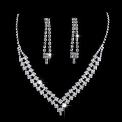 Full Rhinestone Zircon Water Drop Necklace Earrings Jewelry Set - FASHIONKULTUR