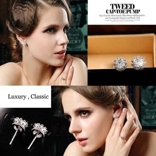 Classic Shining Silver CZ Stud Earrings - FASHIONKULTUR