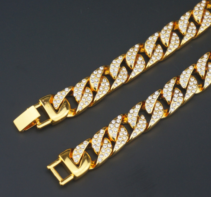 Full Diamond Cuban Chain Men's Bracelet Domineering Cool Trendy Bracelet - FASHIONKULTUR