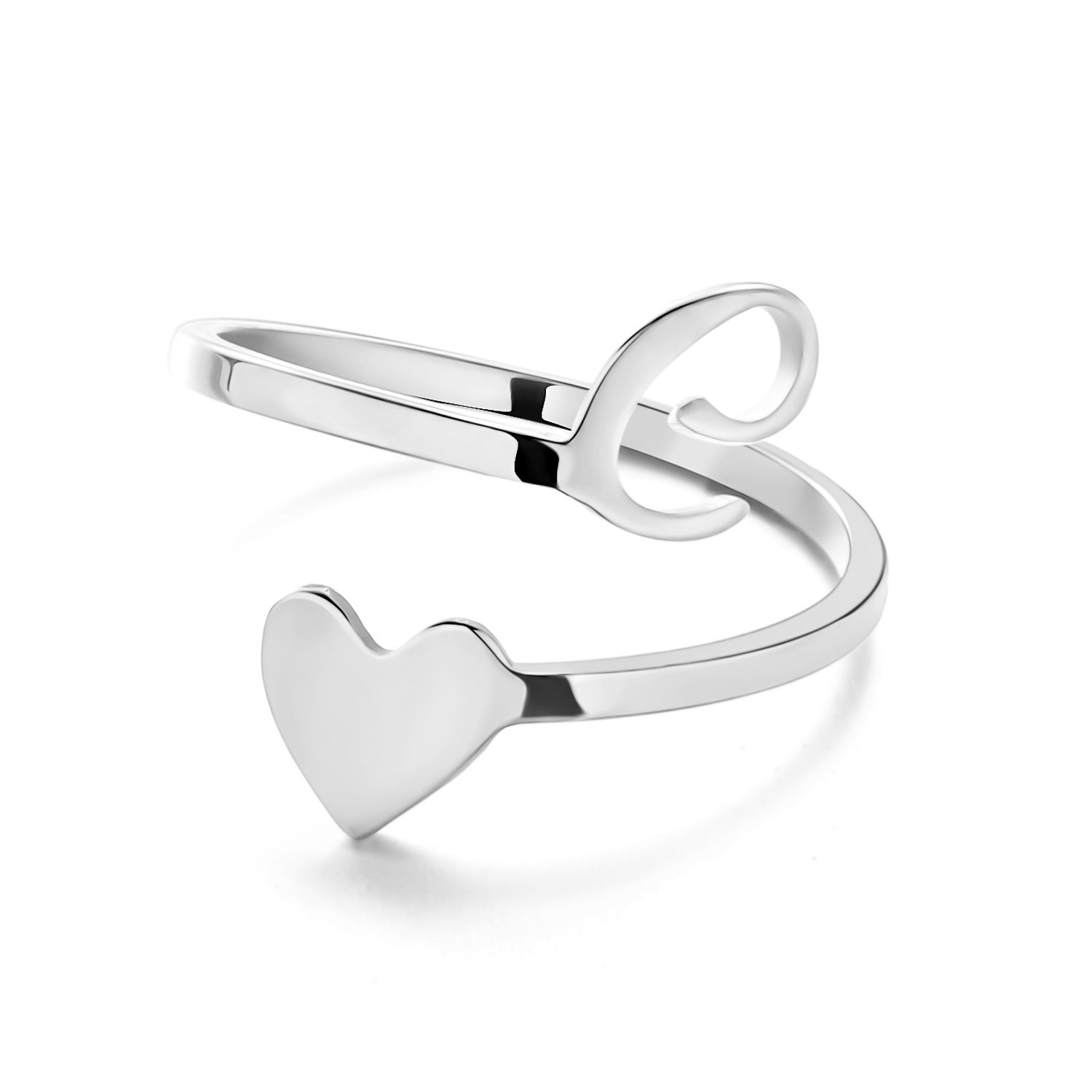 Simple Letter Three-dimensional Loving Heart With Opening Adjustable Ring - FASHIONKULTUR