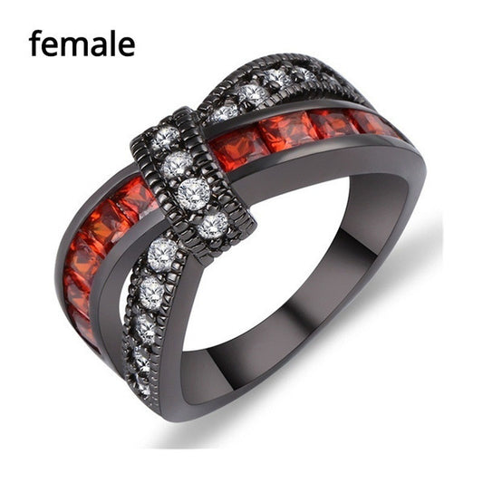 New Black Gold Garnet Red Cross Zircon Ring - FASHIONKULTUR