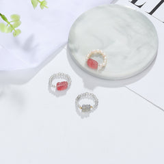 Crystal Ring Women's New Strawberry Crystal Grey Moonlight