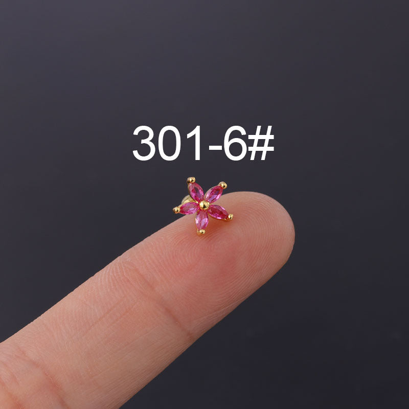 Colorful Zircon Daisy Flower Ear Bone Nail Stainless Steel Thin Rod Puncture Screw Ball - FASHIONKULTUR