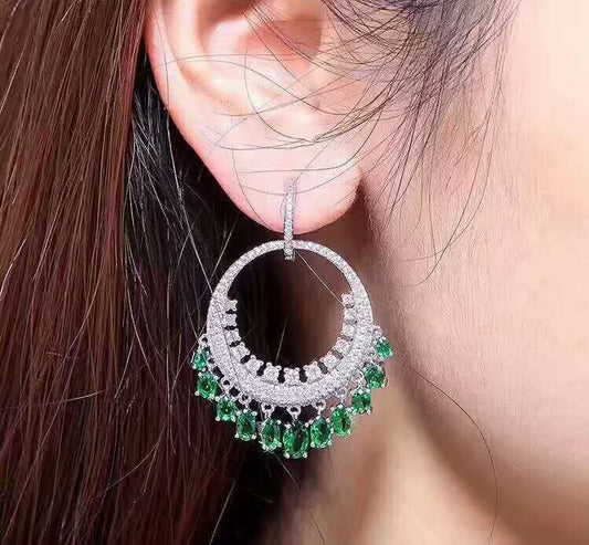 Luxury Diamond Earrings Micro-inlaid Zircon Large Circle Tassel Earrings