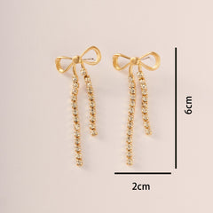 Fashion Temperament And Beautiful Bow Tassel Long Earrings Cold Style High-grade Diamond