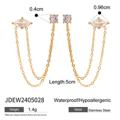 18K Gold Stainless Steel Tassel Casting Round Zircon Earrings