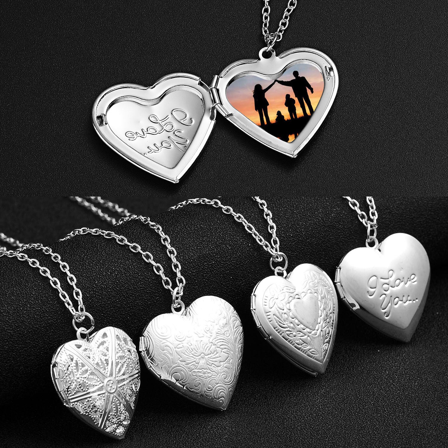 Carved Design Love Necklace Personalized Heart-shaped Photo Frame Pendant Necklace For Women Family Jewelry For Valentine's Day - FASHIONKULTUR