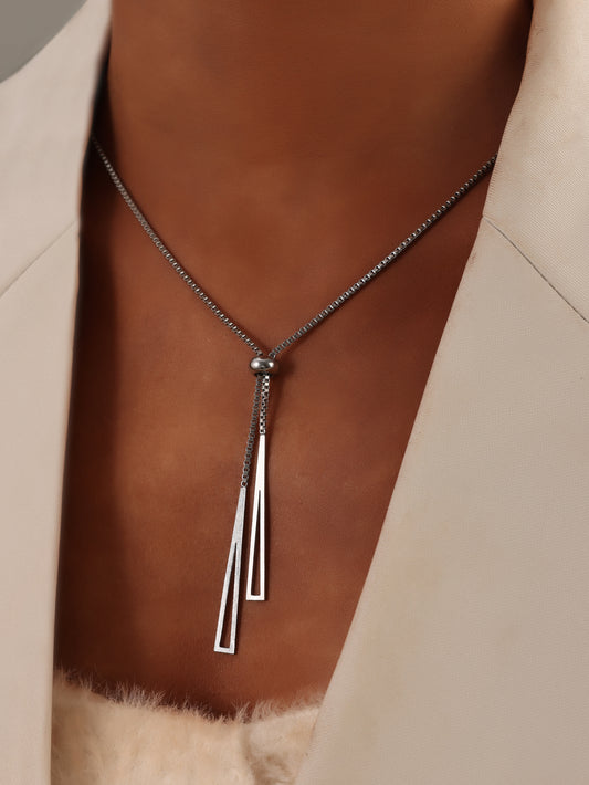 Triangle Geometry Adjustable Pull-out Necklace, Female Niche Design, Tassel Sweater Chain, Long, Trendy And Minimalist Style