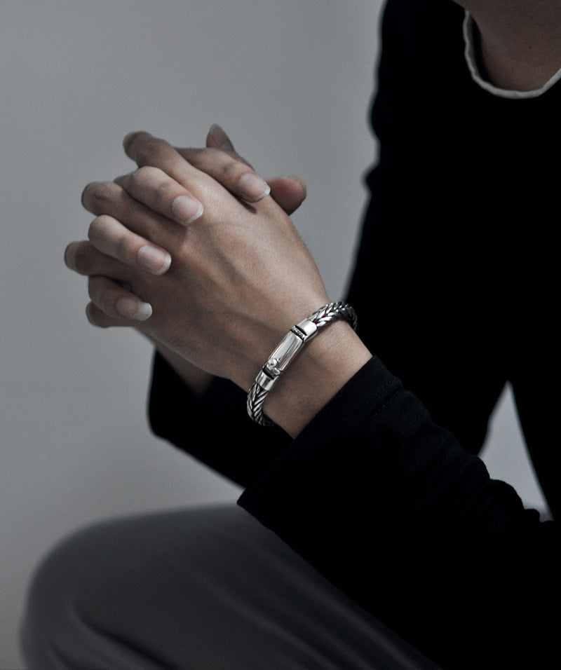 S925 Silver Handmade Woven Keel Bracelet For Men - FASHIONKULTUR