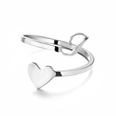 Simple Letter Three-dimensional Loving Heart With Opening Adjustable Ring - FASHIONKULTUR