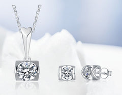 S925 Sterling Silver Inlaid Moissanite Stud Necklace Two Piece Set - FASHIONKULTUR