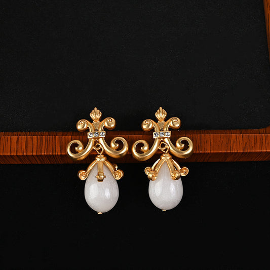 Vintage Niche Retro Affordable Luxury White Colored Glaze Earrings